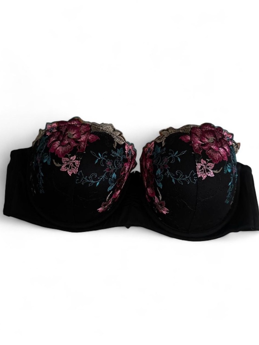 Torrid Black Floral Embroidered Microfiber Push-Up Strapless Bra